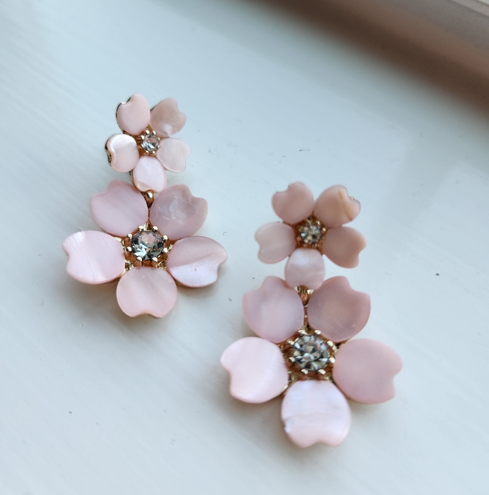 LAST CHANCE Pearly Sakura Cherry Blossom Dangle Earrings